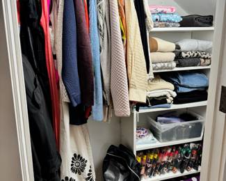 There is a large selection of ladies clothing, shoes and accessories. Many of the clothes are New With Tags. Clothes are Size M-XL. Shoes are Size 9-10