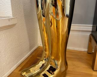 Gold ceramic “rain boots” umbrella stand