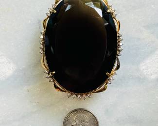 Massive and gorgeous vintage faceted smokey quartz gold plated pendant