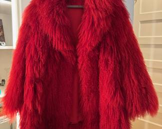 Super fun Mongolian sheep dyed fur coat, Size XL