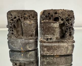 Antique Chinese carve soapstone bookends