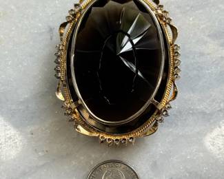 Massive and gorgeous vintage faceted smokey quartz gold plated pendant (Pic showing the reverse)