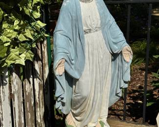 Vintage 37” tall concrete Virgin Mary statue