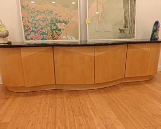 213	Contemporary Maple Black Granite Top Credenza	116x28x31