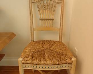 209	12 French Country Style Wheat Sheaf Back Rush Seat Chairs	18x21x38