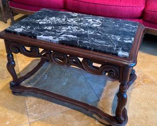 Marble and wood side table