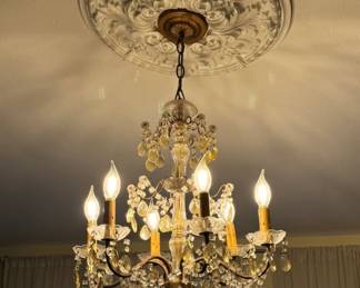 Brass and cut crystal Vintage Chandelier approx 17 x 30