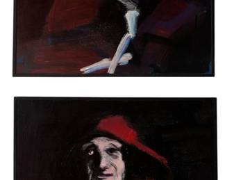 Two Abstract Works, Man in Red Coat
