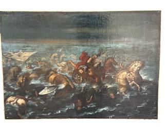 After Flemish School Oil on Canvas, Army in Red Sea
