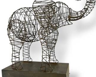A Mid Century Brutalist Wire Elephant Sculpture
