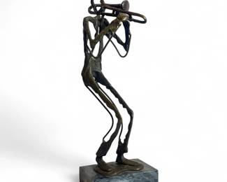 A Brutalist Metalwork Sculpture of Trumpet Player
