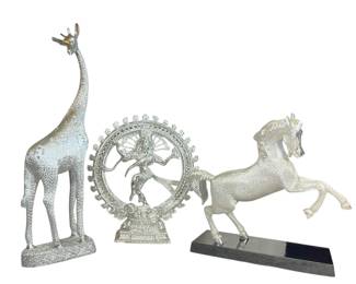 Three Silver Toned Sculptures of Animals and Shiva
