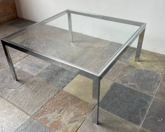 Sleek Modernist Chrome & Glass Coffee Table
