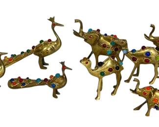 A Collection of Brass, Jeweled Decorative Items
