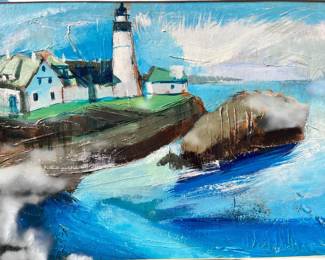 A Signed Oil Painting of a Lighthouse, FRICK '77
