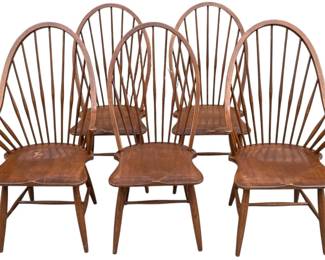 Set of Five Slovenian Windsor Style Spindle Back Dining Chairs
