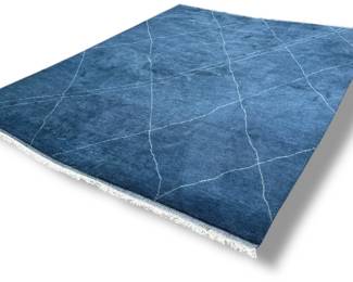 Deep Blue Hand Knotted Moroccan Rug, Room Size

