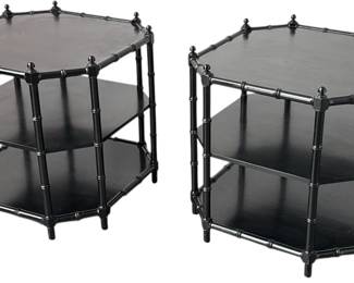 A Pair of Faux Bamboo Side Tables, Black Lacquer
