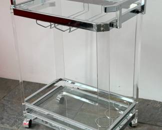 Sleek Modernist Chrome, Glass & Lucite Bar Cart
