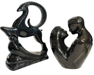 Two Mid Century HAEGER Ceramic Sculptures, Gazelle and Couple
