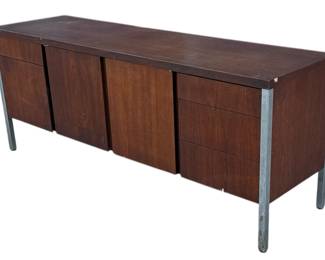 Mid Century Walnut & Chrome Credenza
