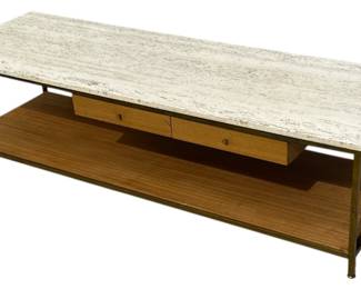 PAUL MCCOBB for CALVIN Two-Drawer Travertine Coffee Table
