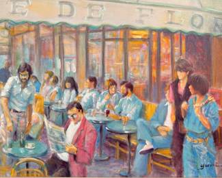 Signed YUMI CLIMENSON Acrylic on Canvas, "Cafe de Flore"
