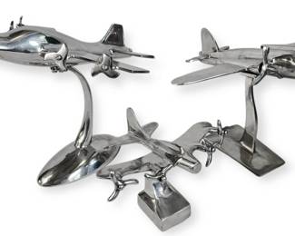 Three Mid Century Chrome Airplane Models
