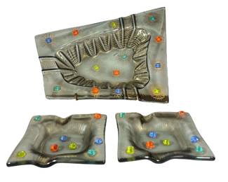 Mid Century HIGGINS Barbaric Jewels Art Glass Smoking Set
