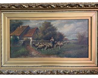 19th C. French Pastoral Landscape Oil on Canvas, A. BOUILLE
