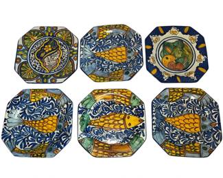 Six TALAVERA Plates, Sea, Fish
