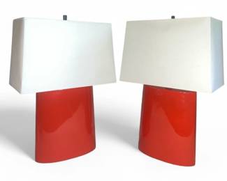 Pair of ROBERT ABBEY Red Ceramic Lamps
