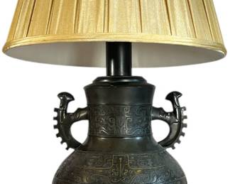 Early 20th C. Asian Bronze Urn Lamp
