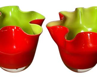 A Pair of Mid Century Handkerchief Art Glass Bowls
