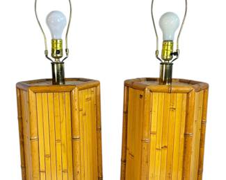 A Pair of Mid Century Bamboo Tiki Table Lamps
