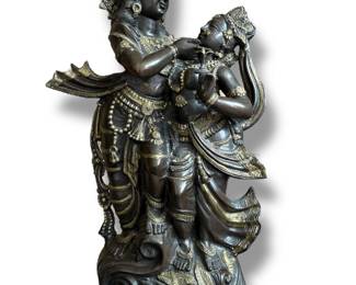 Large Vintage Brass Indian Sculpture of Radha and Krishna
