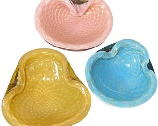 Three Mid Century Quilted MURANO Art Glass Bowls
