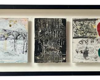 A Mid Century Signed MC ABSTRACT Mixed Media Triptych
