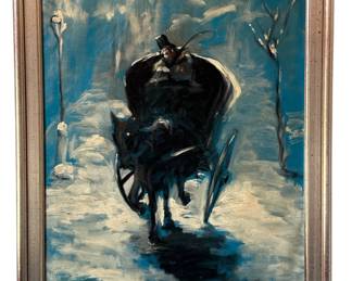 A Signed Oil on Canvas Horse and Buggy Scene, ANDELA
