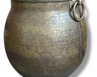 A Large Indian Double Handle Hammered Brass Planter Pot
