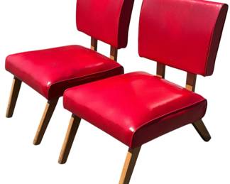 Pair Mid Century Red Vinyl Retro Chairs
