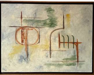 Mid Century Abstract Oil on Board Signed ES

