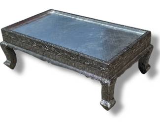 A Large Carved Aluminum and Metal Indian Bajot Table

