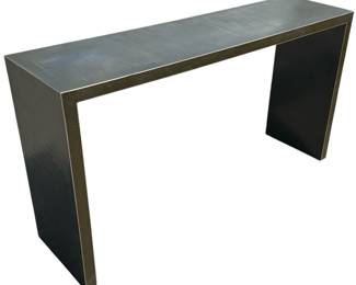 Green Faux Shagreen & Metal Trim Console Table
