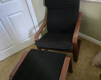 IKEA wood frame chair & ottoman
