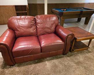 Leather loveseat & wood end table