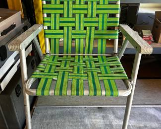 vintage aluminum webbed folding lawn chair