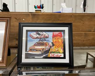Framed NASCAR Print Singed by Bobby Allison