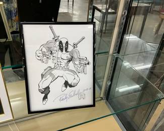 Framed Deadpool Sketch - Signed Randy Emberlin