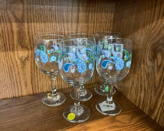 Libbey Crisa Retro Paisley Blue & Lime Green Goblets
